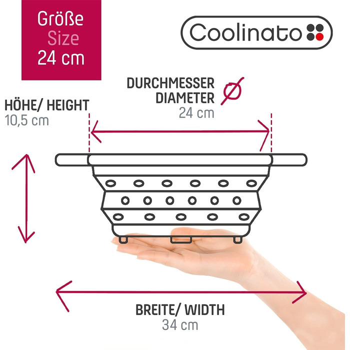 Складаний силіконовий друшляк 24 см червоний Coolinato