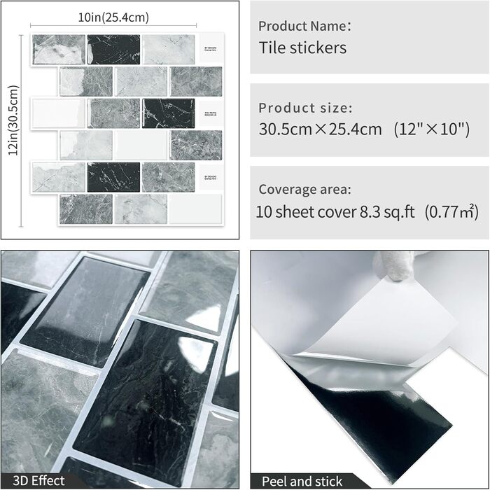Мозаїчна наклейки на стіну 30,5 х 30,5 см 10 шт DEWOO
