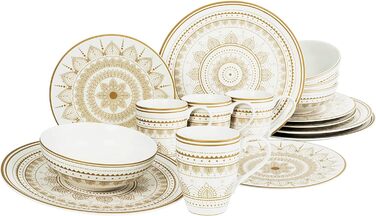 Серія Mandla Gold Black, набір посуду з 8 предметів, комбінований набір керамограніту (16 предметів, золотисто-білий), 23587