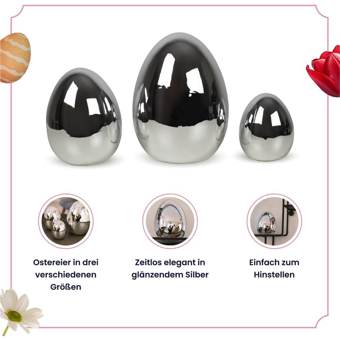 Набір декоративних елементів Heitmann керамічна пасхальна прикраса під порцеляну, для встановлення, біла, приблизно 12,5 x 10,5 x 8 см (яєчне срібло)