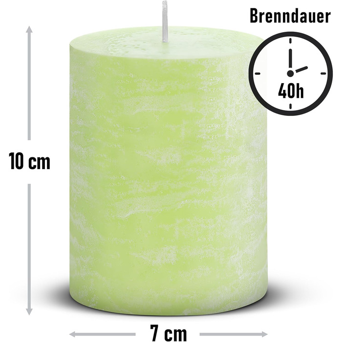Набір із 4 свічок-стійок Brandsseller 7 x 10 см фарбовані та виготовлені з парафіну сільські свічки з тривалим часом горіння декоративні свічки для прикраси столу, Різдва та вечірок (7 x 10 см набір із 4 шт. , світло-зелені)