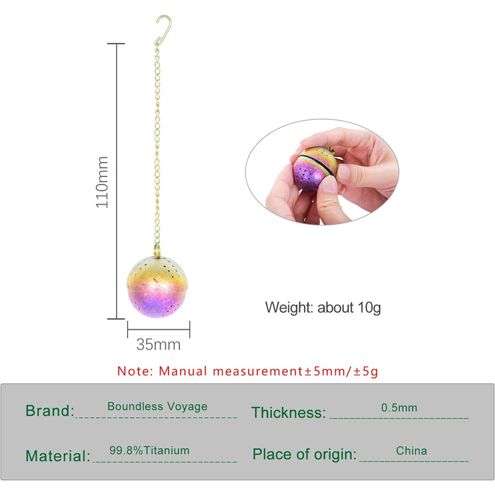 Титановий заварювач для чайних кульок для розсипного чаю 3.5 см міні-фільтр для чаю з подовженим гачком Легкий чай крутіший Дуже дрібна сітчаста кулька Аксесуари для приготування спецій Ti3206D (багатобарвистий)