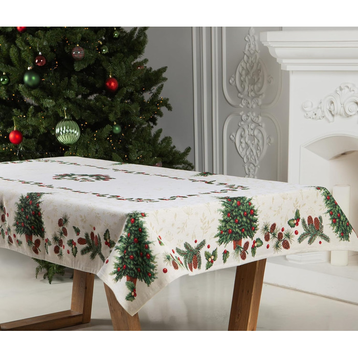 Різдвяна гобеленова скатертина Home of Christmas Скатертина на Різдво та Новий рік (Зелена ялинка (без блискіток), 140x240 см)