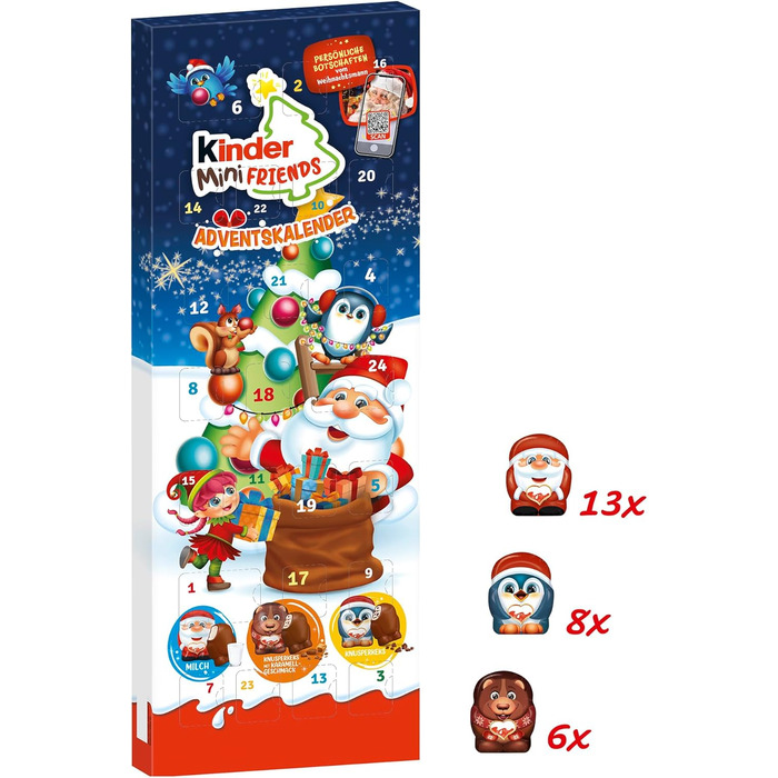 Адвент-календар 2025 із 27 шоколадними делікатесами, 164 г Mini Friends Kinder