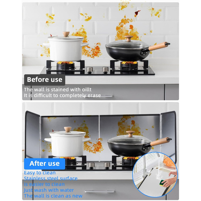 Складаний бризкозахисний екран для кухні, складний бризкозахисний екран для плити, кухонний фартух, 40 x 30 x 30,5 см, захист від бризок жиру, бризкозахисний екран для плити, підходить для плити, окремий (76x29x30)