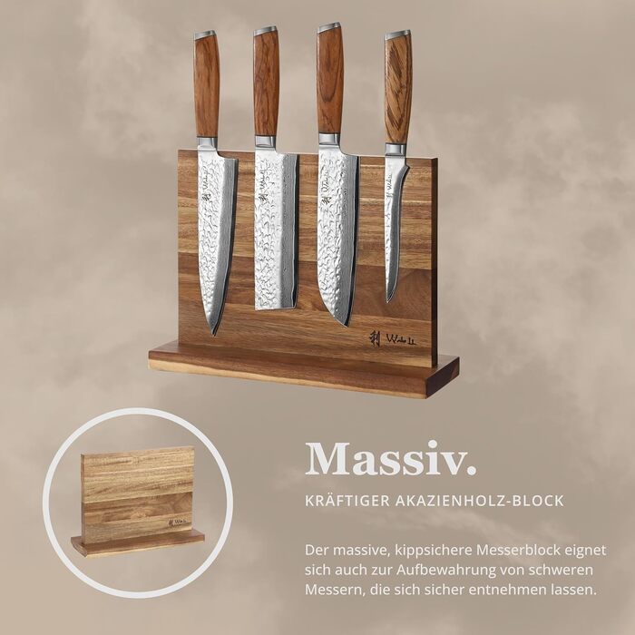 Набір кухонних ножів Wakoli Sycamore Damascus, 6 предметів ядро з VG10 (67 шарів), твердість 602 HRC, ручки з клена, хлібний ніж із серрейторною заточкою, магнітний тримач для ножів, професійні ножі для точного нарізання (каштановий колір)