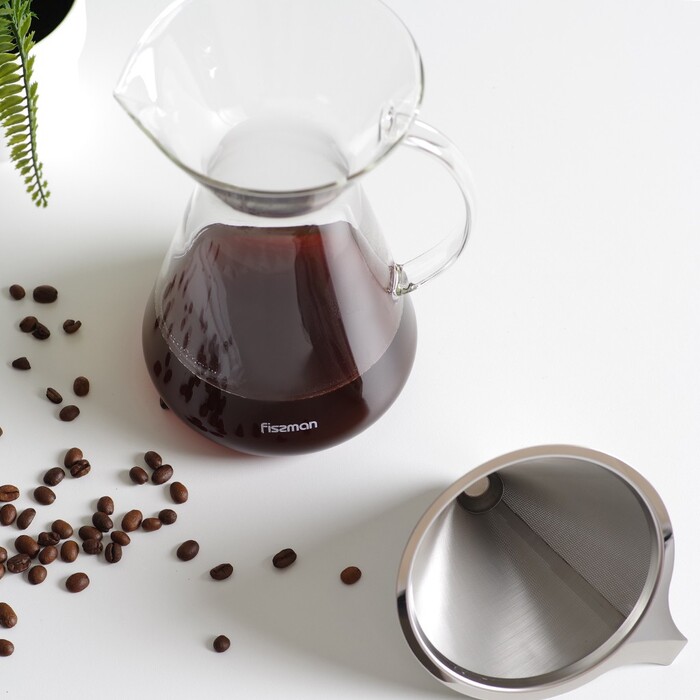 Кавник Fissman POUR OVER 900 мл. зі сталевим фільтром жаростійке скло (9083)