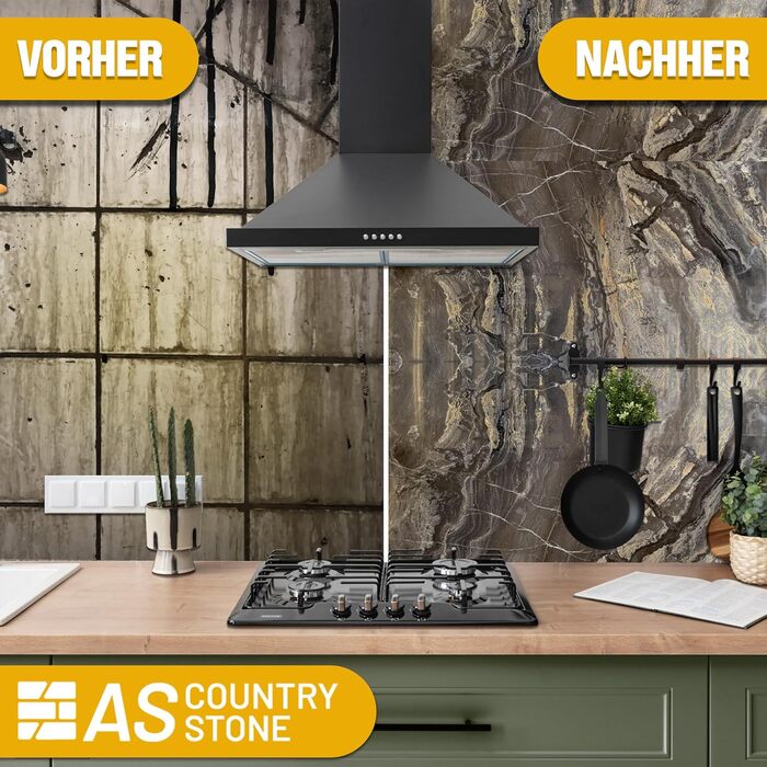 Стінові панелі AS Country Stone під мармур 60x120 см ПВХ-облицювання стіни з пластикових панелей для кухні, ванної кімнати тощо Панель кухонного фартуха (4 шт., Arebesceto Grigio)