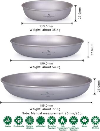 Безграничный Voyage Сверхлегкий кемпинг Титановая сковорода Посуда Тарелка с сумкой для переноски Наружная титановая посуда и измерительный набор (Ti15139B)