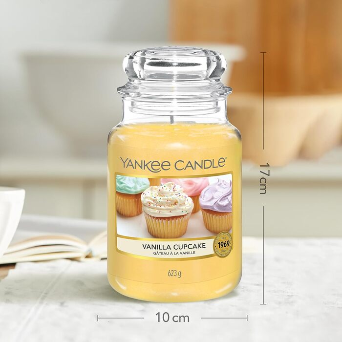 Ароматична свічка Yankee Candle у скляній банці (велика), свічка з тривалим часом горіння до 150 годин, ідеальні подарунки для жінок (Ванільний капкейк)