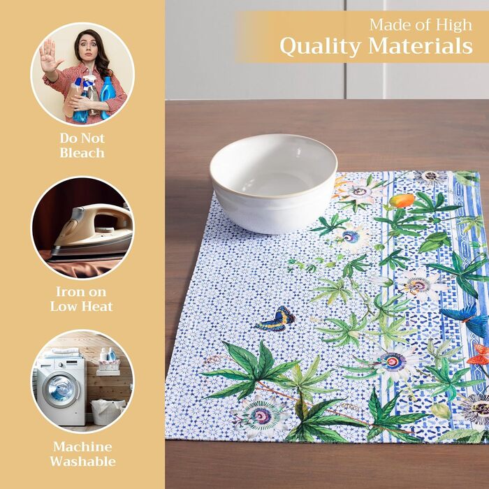 Бавовняні килимки для серветок, набір з 4 шт. , декоративні килимки для серветок, пасхальні килимки, що миються, для свят, вечерь, весни, літа (33 см x 48 см) (038 - Пасифлора), 39Hermine 100