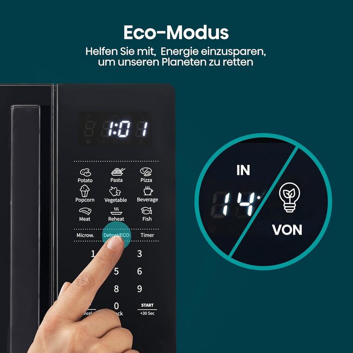 Мікрохвильова піч Hisense H20MOBP1HI / 700 Вт / InverterTech / Керамічне покриття / Преміальне скло / Виготовлена на замовлення, багатофазне приготування / Функція розморожування / 5 рівнів потужності / Блокування від дітей / Чорна (20 л, цифрове керуванн