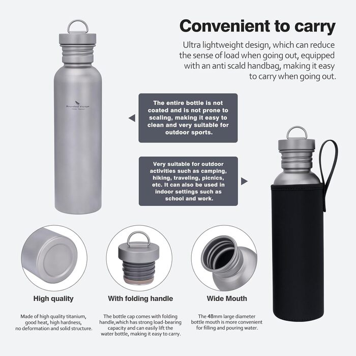 Титановая бутылка для воды для кемпинга 750 мл Boundless Voyage
