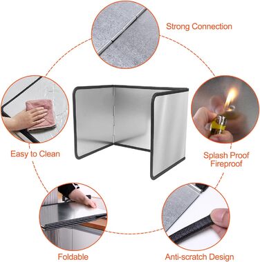 Кухонний фартух Fousenuk, 4-сторонній складаний кухонний фартух, складна стінка із захистом від бризок, компактний складний захист від бризок жиру для кухонь, плит, каструль, стін (39x29x30 см)