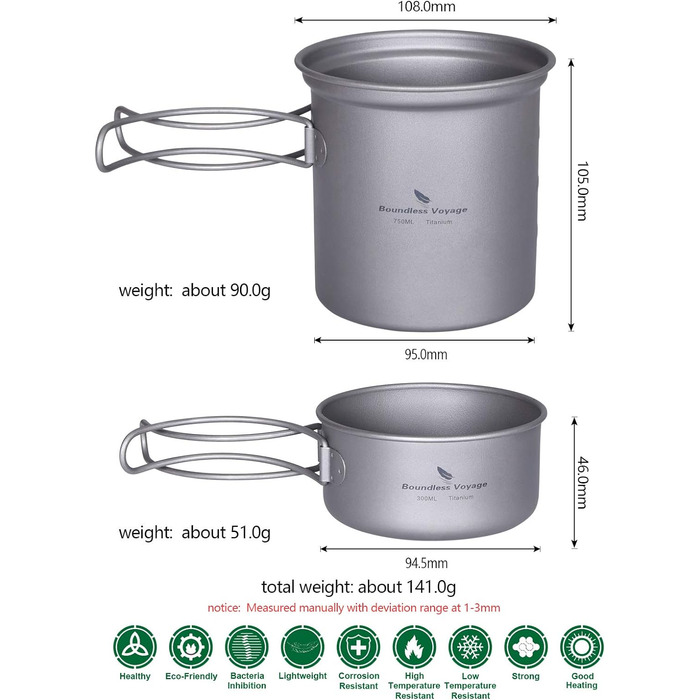Безмежна подорож Титанова каструля Набір для приготування їжі зі складною ручкою Відкритий кемпінг Пікнік Туристичний кухоль Тарілка Посуд Набір для приготування їжі (Ti2037CC)