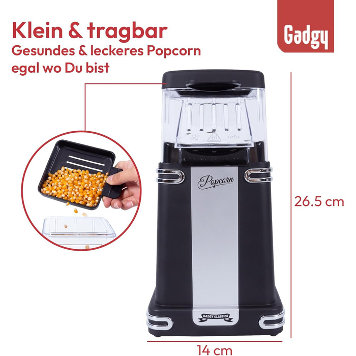 Машина для попкорну в ретро дизайні, чорний Gadgy
