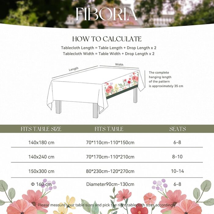 Весняна скатертина з квітковим візерунком 240 x 140 см FIBORIA