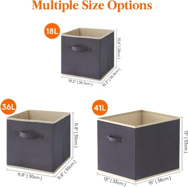 Складні кубики для зберігання Lifewit 6 шт. 18 л, середні декоративні тканинні ящики для зберігання з ручками для організації полиць шафи, 26,5 x 26,5 x 28 см, (сірий, 30x30x30 см)