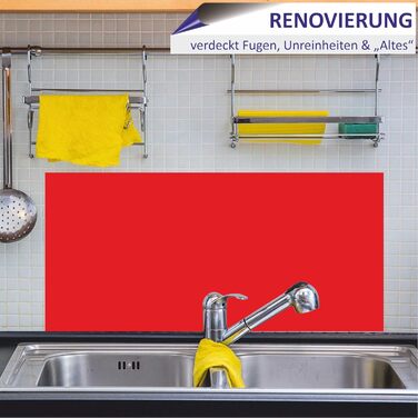 Кухонний фартух INDIGOS UG для плиткового фартуха - - - Термостійкий алюмінієвий композитний бризкозахисний екран - Сучасний кухонний фартух, що протирається - Плита та духовка - Облицювання стіни (Червоний, 130x60 см)