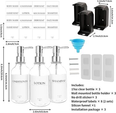 Набір з 3 дозаторів рідкого мила 500 мл з настінним тримачем, прозорий колір HCYWOC