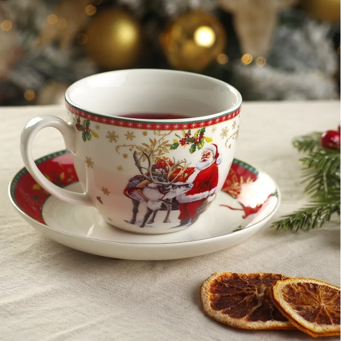 Чашка Fissman CHRISTMAS 400 мл фарфор з блюдцем (13796)
