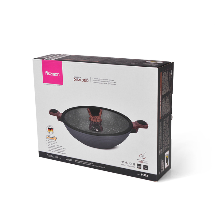 Вок Fissman DIAMOND GREY 3,6 л со стеклянной крышкой (14302)
