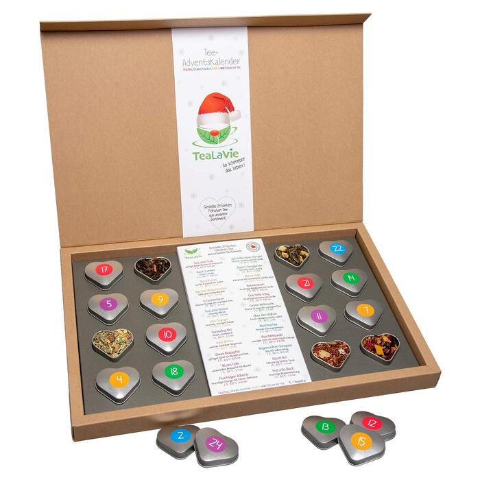 Чайний адвент-календар 2025, 24 сорти чаю в бляшанках у формі сердечок TeaLaVie