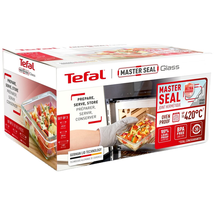 Tefal Набір контейнерів Master Seal, 3шт, жаростійке скло, прозорий