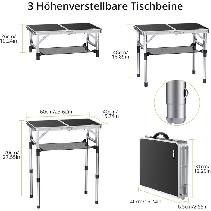Сложный серый кемпинговый столик Anbte