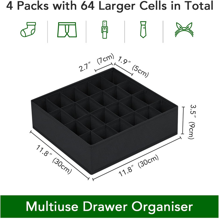 Органайзер для одягу на 24 відділення, набір 4 предмети, чорний Homsorout