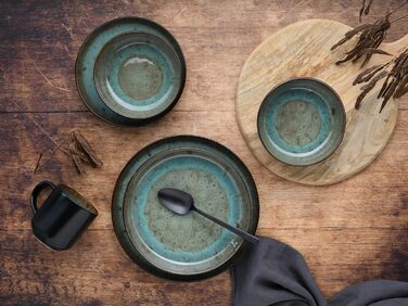 Серия Nordic Fjord набор посуды из 18 предметов, набор тарелок из керамогранита (комбинированный сервиз 10 шт., зеленый), 21551