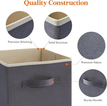 Складні кубики для зберігання Lifewit 6 шт. 18 л, середні декоративні тканинні ящики для зберігання з ручками для організації полиць шафи, 26,5 x 26,5 x 28 см, (сірий, 30x30x30 см)