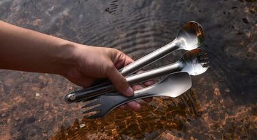 Титановая ложка с длинной ручкой Вилка Spork Суп для кемпинга Рис Закуска Столовые приборы с полированной чашей Сверхлегкая открытая конюшня для пикника Многоразовая дорожная посуда с крючком Ti1033T (Ti1032t Spork - 2 шт.)