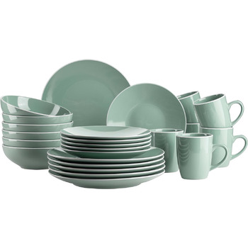 Набор современной посуды Elissa на 6 персон с белой каймой, комбинированный сервиз из 24 предметов, керамогранит (зеленый), 931770 Series