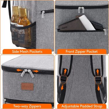 Рюкзак-холодильник Рюкзак-холодильник Сумка-холодильник Сумка для пикника Большая изолированная сумка-холодильник Мужчины Женщины Для Пляжа / Пикника / Кемпинга / Барбекю / Пеших прогулок, Серый, 24L Cool