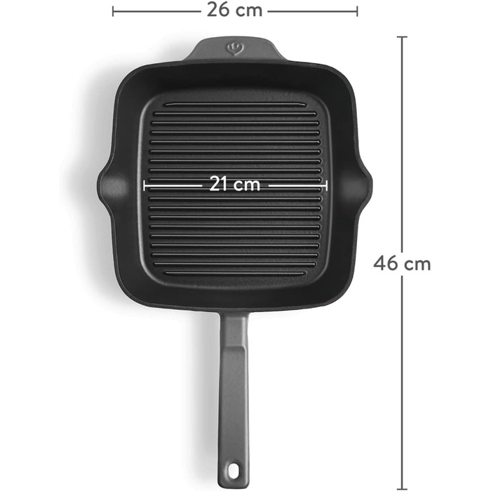 Чавунна м'ята, Ø24 см - Емальована - Чавунна сковорода - Підходить для всіх типів плит, включаючи індукційну (сковорода-гриль, 2-й сірий)