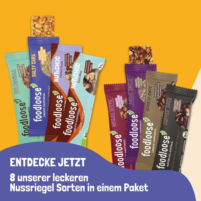 Органічні горіхові батончики fooloose Веганські органічні батончики без лактози та глютену, без рафінованого цукру Упаковка оптом з 6 різними сортами (24 батончики по 35 г) ука (упаковка з 24 батончиками) (пробна упаковка, 8 батончиків)