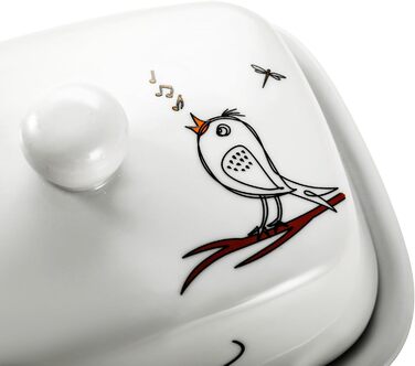 Маслянка з ручкою для 250 г вершкового масла, високоякісна кераміка, білий колір з квітковим та бджолиним візерунком, порцеляна, класична маслянка, маслянка, контейнер для масла, коробка для масла, можна мити в посудомийній машині (типу &quotптах&quot).