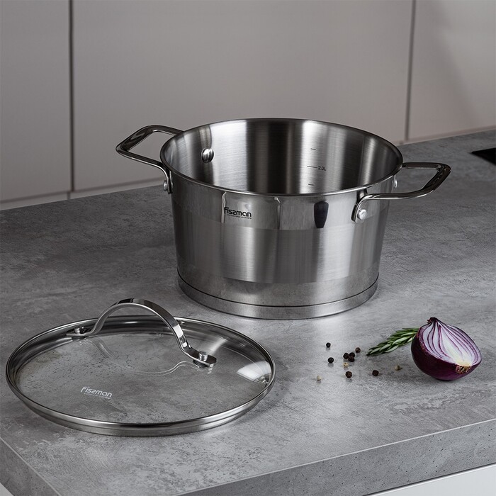 Каструля Fissman TIERNO 20x11,5 см / 3,1л зі скляною кришкою нержавіюча сталь (5495)