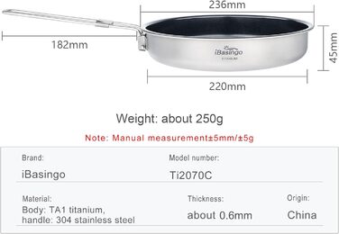 Сковорода для кемпінгу 22 см. 1500 мл. титан iBasingo