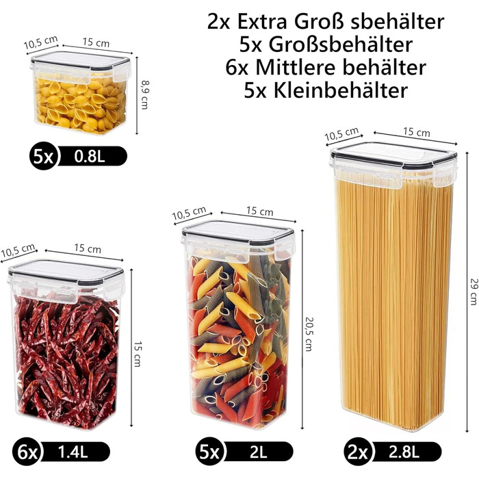 Набор из 18 контейнеров для хранения, прозрачный/черный Deco haus