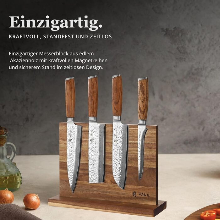 Набір кухонних ножів Wakoli Sycamore Damascus, 6 предметів ядро з VG10 (67 шарів), твердість 602 HRC, ручки з клена, хлібний ніж із серрейторною заточкою, магнітний тримач для ножів, професійні ножі для точного нарізання (каштановий колір)