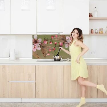 Дизайнерський кухонний фартух з алюмінієвого композиту, кухонний фартух, товщина 3 мм, 60x100 см, (квітуча вишня)