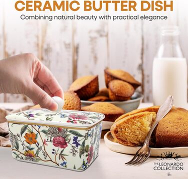 Маслянка з кришкою, китайська кераміка, з гарними акварельними мотивами, дизайн від Jennifer Rose Gallery для Busy Bees (кремові кольори)