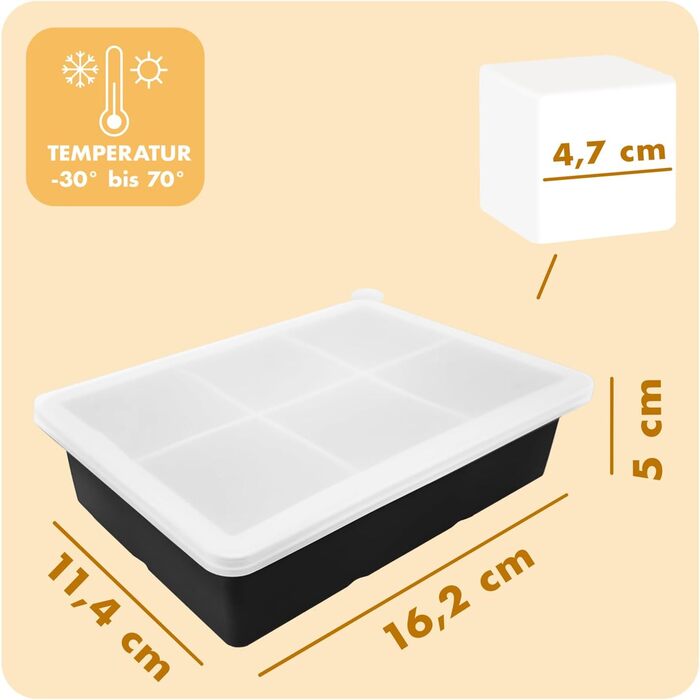 Силіконові формочки для льоду Blumtal, набір з 3 шт. - форма для льоду на 24 кубики з кришкою - силіконова форма для льоду без бісфенолу А - форма для льоду, безпечна для харчових продуктів - сіро-блакитна великі кубики (чорні, XXL кубики)