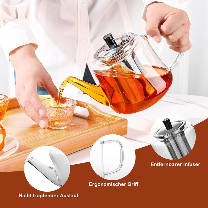 Заварочный чайник стеклянный 1000 мл со съемным ситечком Ehugos