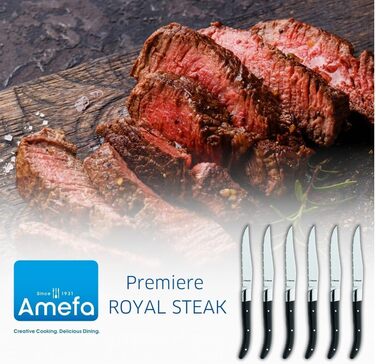 Набір ножів для стейків Amefa ROYAL STEAK Laguiole, 6 предметів, зубчастий край, 3-кратна клепана дерев'яна ручка, професійний набір стейків, столові прибори для стейків, у футлярі з цінних порід дерева, сталеве лезо 13/0, темне (чорне)