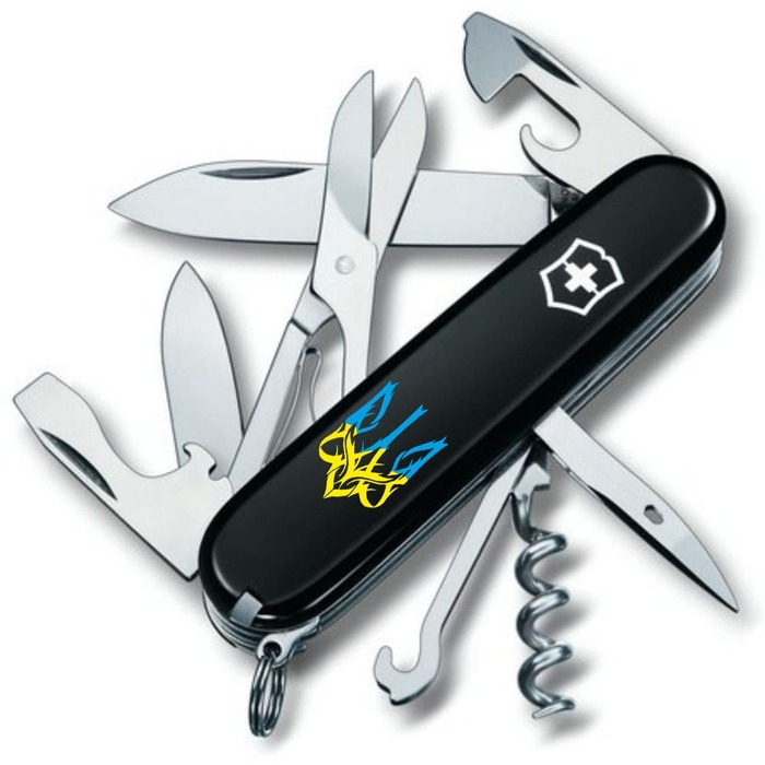 Ніж Victorinox Climber Ukraine 91мм/14функ/чорн /Тризуб готичний син-жовт.