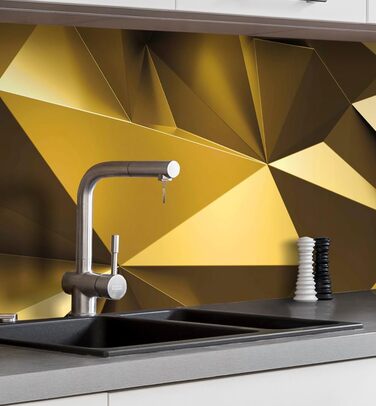 Самоклеючий кухонний фартух - матовий, жорстка бризкозахисна плівка як доступна альтернатива склу, легке встановлення та очищення - висота 60 см - Дизайн Кам&39яна стіна чорного кольору 80 x 60 см (золотий, Ш 340 см x В 60 см, 0,2 мм)