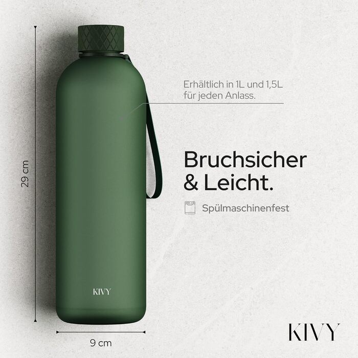 Пляшка для води 1,5 л тританова, зелена ялина KIVY